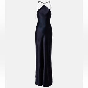 STAUD Cadence black pearl halter neck satin dress (navy)